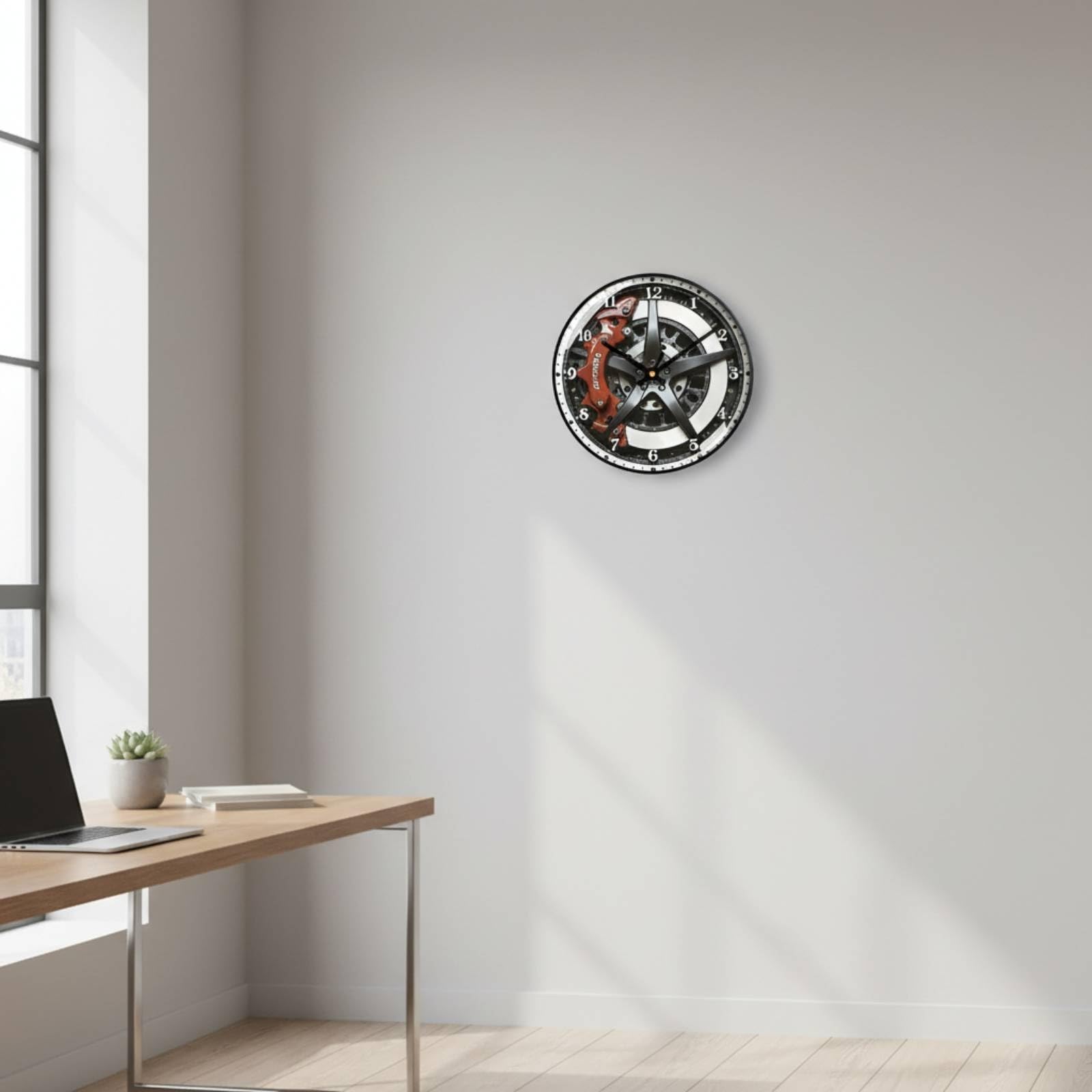 Orologio da Parete Rotondo con Design, 35cm 14 Pollici, Orologio Da Parete Industriale Con Design A Disco Freno, Cornice Nera, Modello 4