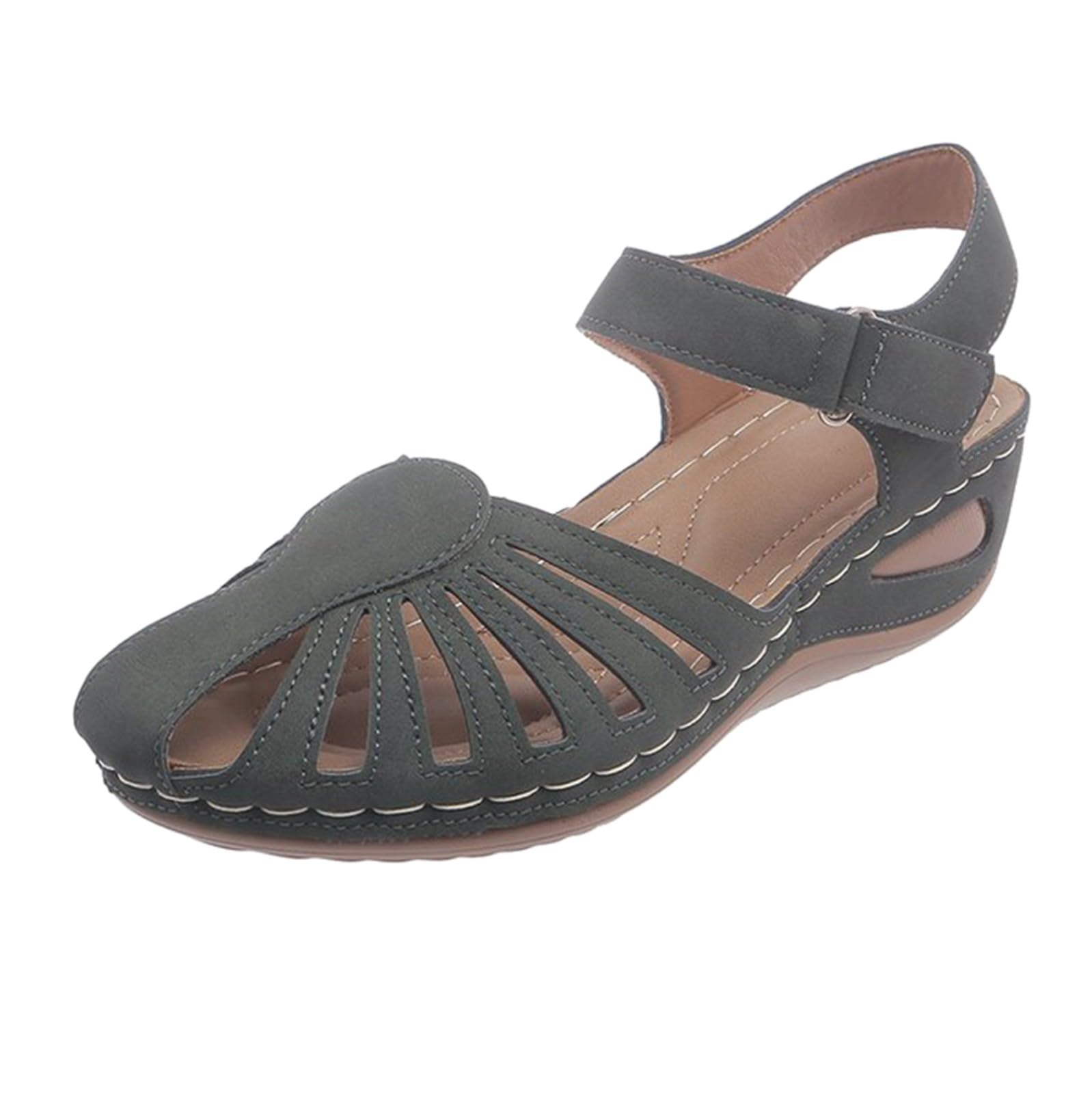Womens Sandals Closed Toe Wide Fit Orthopedic Sandal Casual Non Slip Wedge Shoes Comfortable Arch Support Fastening Slip on Walking Sandal Outdoor Holiday Beach Summer Sandals Size 4-7.5