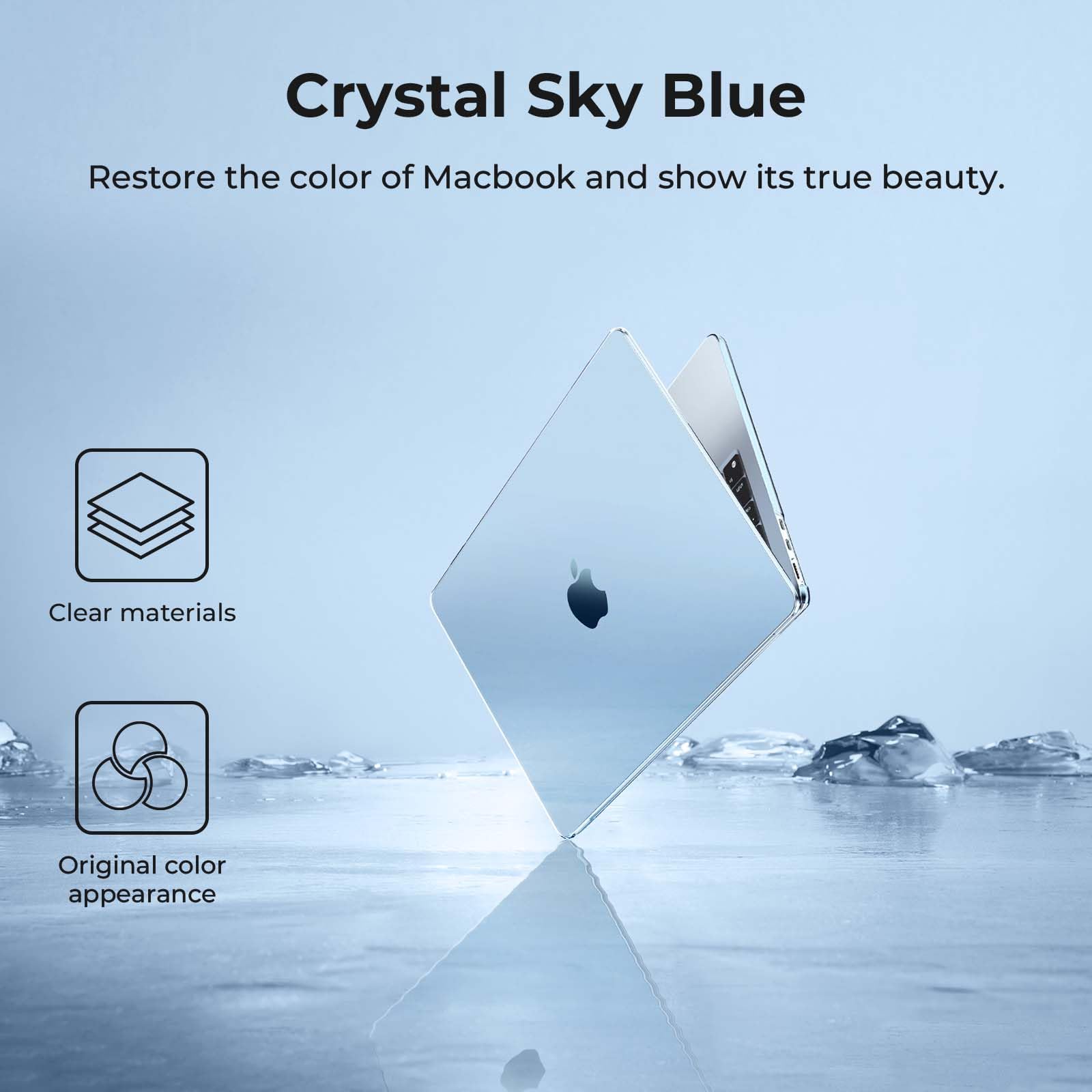 EooCoo Cover Compatibile con MacBook Air 15 M4 M3 M2 2025 2024 2023 A3241 A3114 A2941 con Display Liquid Retina 15.3'' Pollici, Plastica Rigide Protection Custodia Liscia - Cristallo Celeste