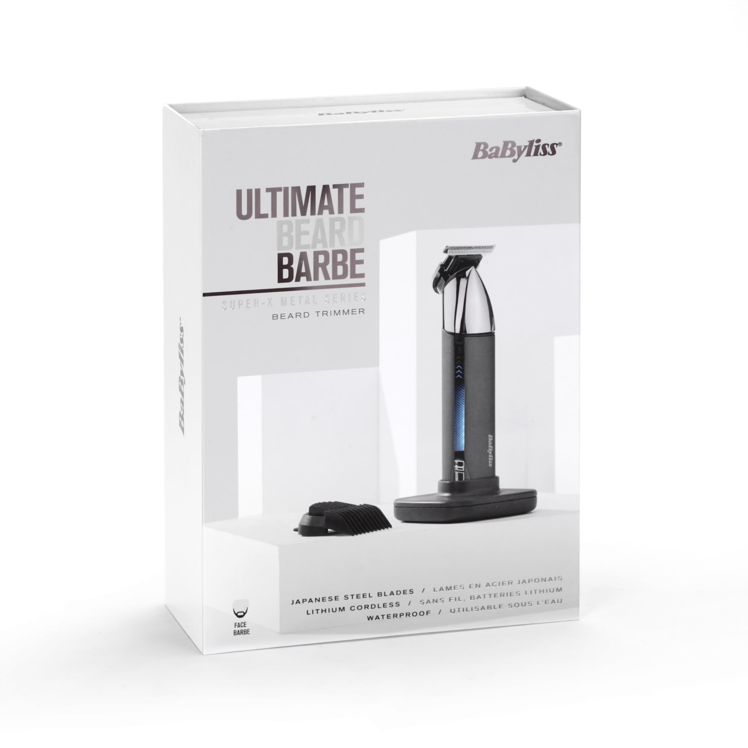 BaByliss Super-X Metal Regolabarba – Regolabarba professionale con lama a T Skeleton in acciaio giapponese, display digitale, batteria al litio, 5 ore di autonomia cordless, impermeabile, T996E