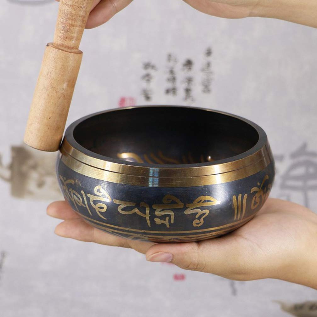 Beavorty Tibet Singing Bowls Nepal Bowl Healing Sound Bowl Musical Instrument Wood Mallet Stick Etching Art Bowl Chakra Bowls Meditation Bowl Wooden Yoga