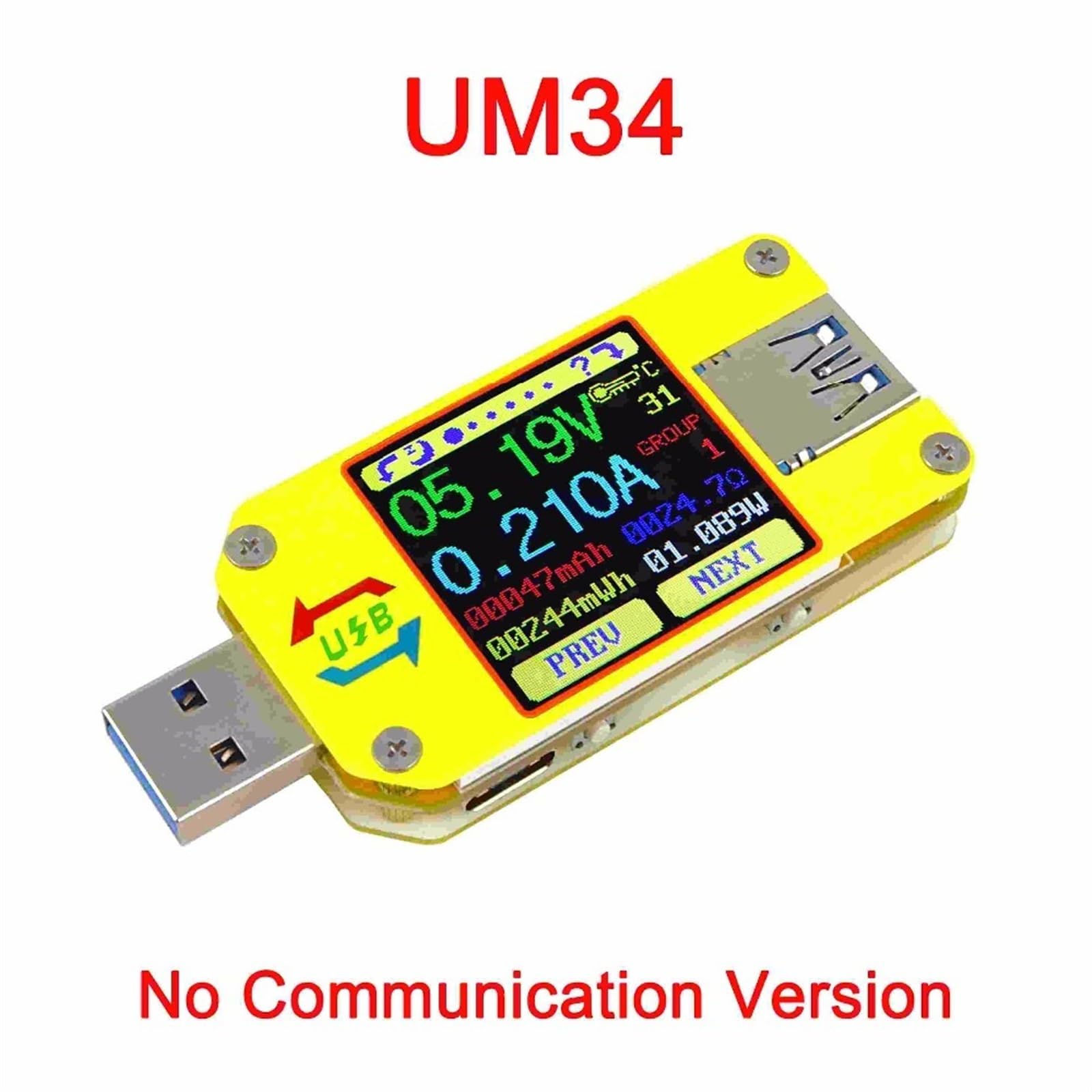 UM24/UM24C/UM34/UM34C do testera USB 3.0: cyfrowy woltomierz DC, amperomierz, czujnik napięcia i prądu elektrycznego (UM34C)
