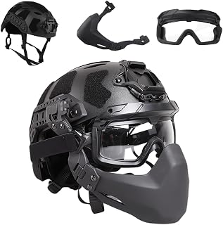 Para Caça Airsoft E Jogos Militares CS Conjunto De Capacete SF Com Óculos Proteção Máscara Capacete Corte Rápido Alto, Conjunto Capacete De Operações Especiais Para Vários Soldados (Color : BK)