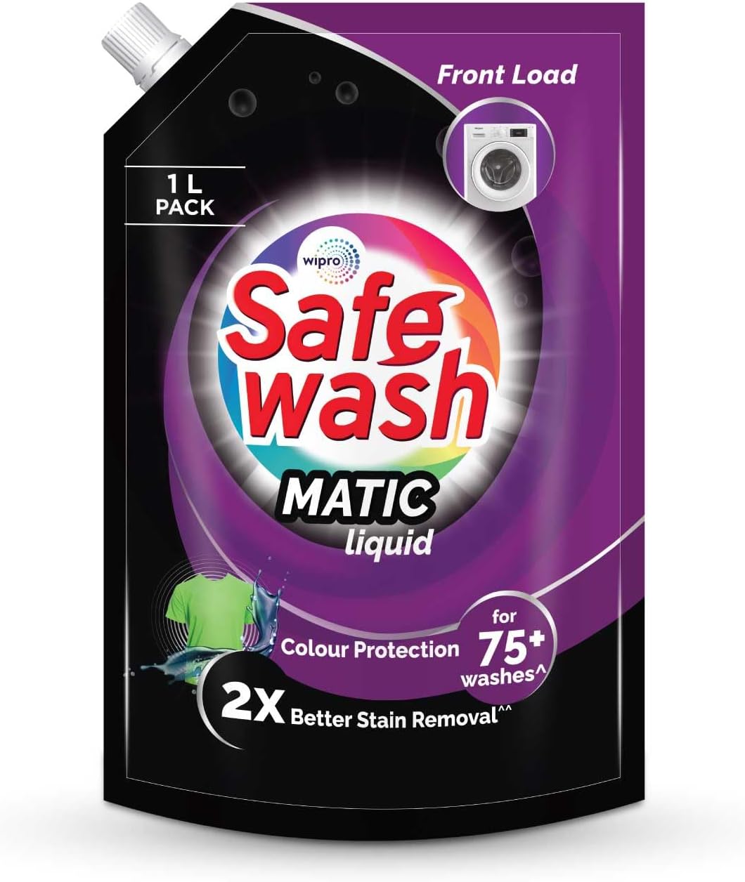 Safewash Front Load Matic Premium Liquid Detergent 1L Refill Pouch with Colour-Protect Technology | 2x Stain Removal | For All Types of Fabrics
