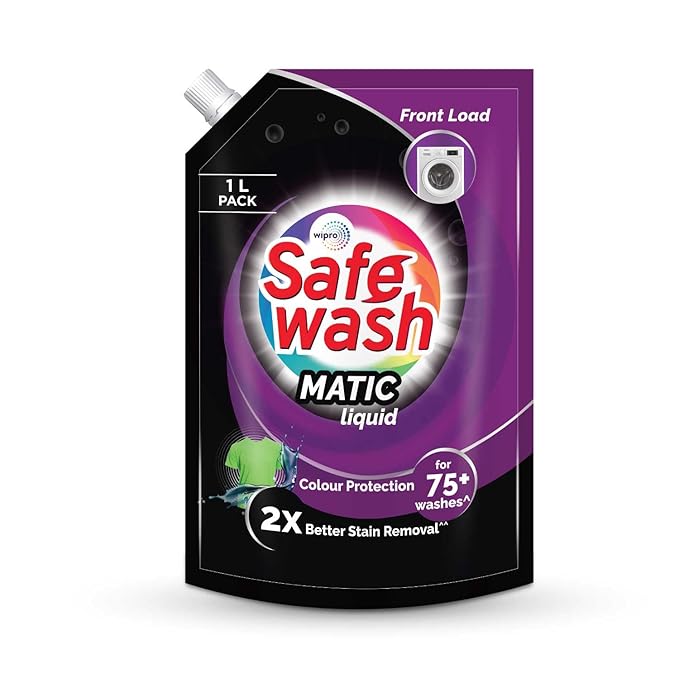 Safewash Front Load Matic Premium Liquid Detergent 1L Refill Pouch with Colour-Protect Technology | 2x Stain Removal | For All Types of Fabrics