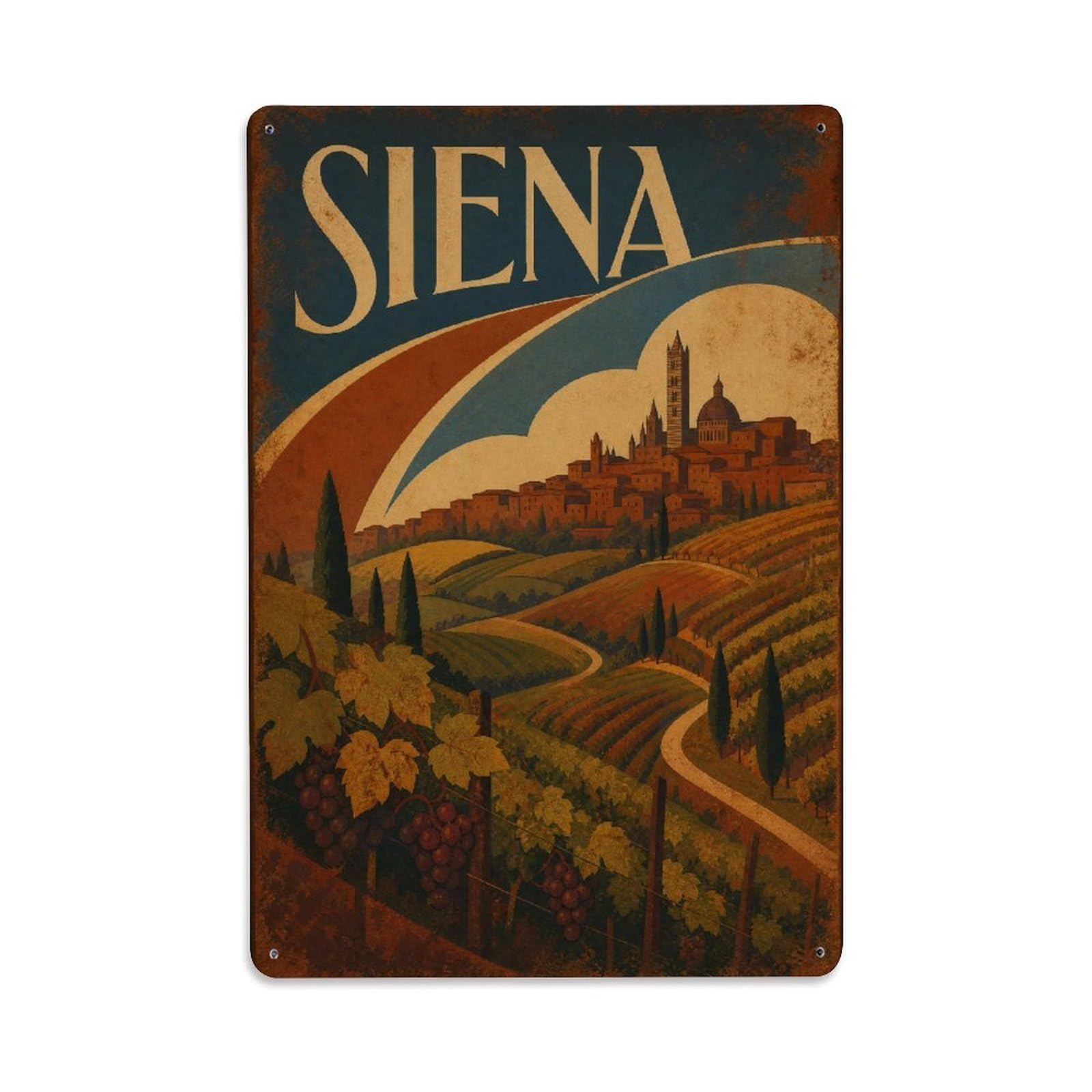 Huiyhb 8X12inch(20X30cm) Vintage Travel Siena Tuscan Hills Vineyard Terraces Italy Metal Tin Sign