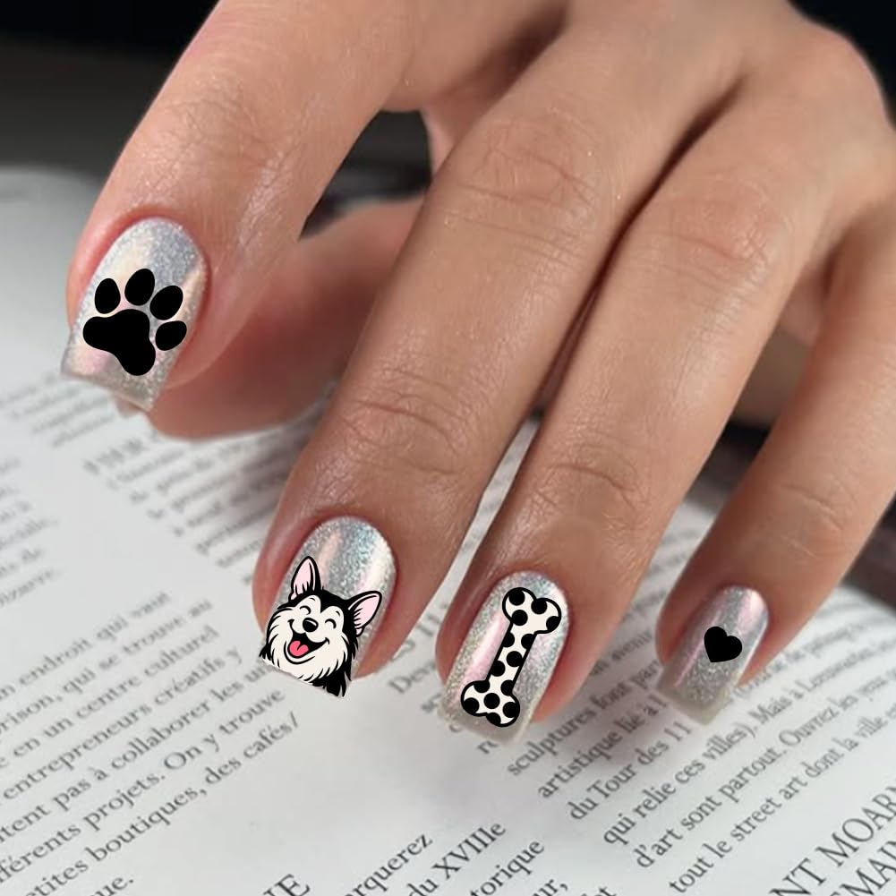 PH PandaHall 2 plantillas de arte con diseño de perros, diseño de perros, placa de sello de uñas de acero inoxidable, placa de imagen de uñas de perro, juego de plantillas para amantes de los perros