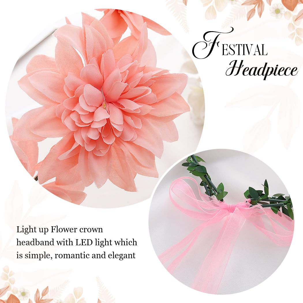 Fashband LED Flower Crown Headbands Light Up Floral Hair Wreath Festival Headpiece Halloween Party Headdress for Women (pink) - Image 3