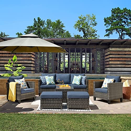 Ovios B095MYVJFT Patio Furniture Sets 6 Pcs High Back Outdoor Wicker Rattan Sofa Sectional Set cover