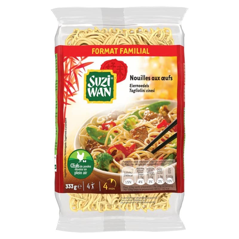 SUZI WAN - Nouilles Aux Oeufs 333G - Pâtes Asiatiques Fraîches pour une cuisine authentique et savoureuse. - Lot De 4 - Vendu Par Lot