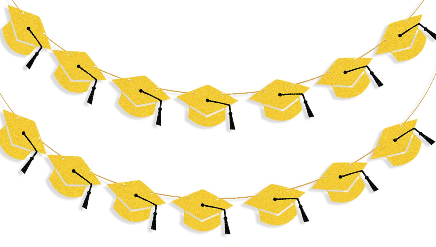 Photo 1 of 2026 Graduation Hat Banners Garlands Gold Glitter Graduation Party Decoration Banners Graduation Cap Banners Garlands Class of 2026 Graduation Party Banners for College High School