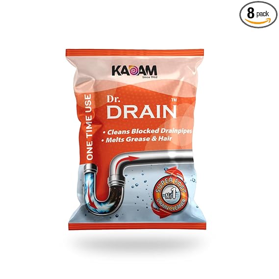 Drain Cleaner Powder | Dr. Drain Removes Blockages in Pipes, Sinks & Septic Tanks | Works within 15 minutes | Melts Grease & Dissolves Hair (40g X 8N) 