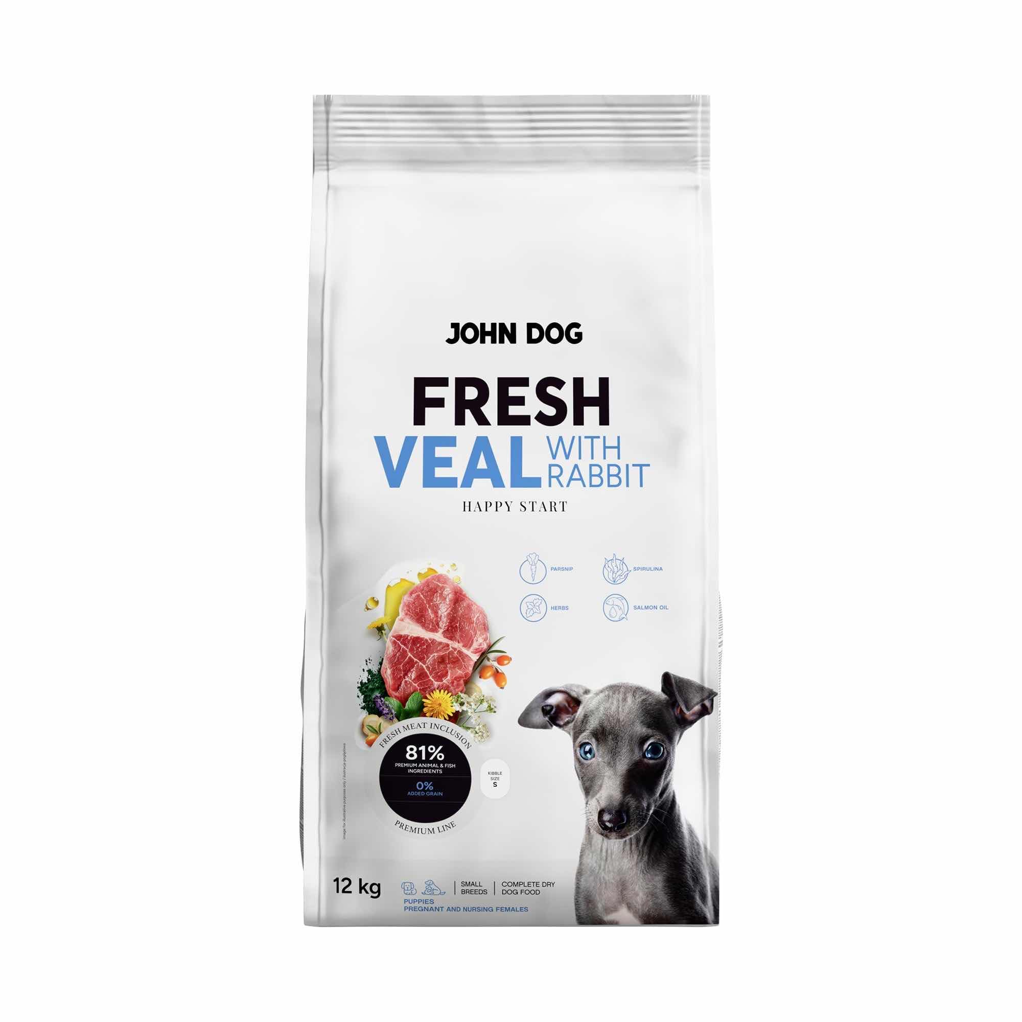 JOHN DOG Fresh szczeniak karma sucha dla psa Cielęcina z królikiem 12 kg