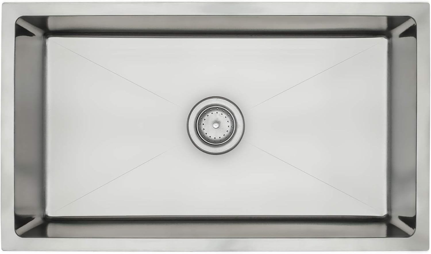 Zuhnë Forte 31 Undermount Kitchen Sink, 18 Gauge T304 18/10 Stainless Steel, Brushed Grain Finish, Tight Radius Corners, Single Bowl 31 x 18 x 9 in, Fast Drain Sloped Base, 33 in Cabinet