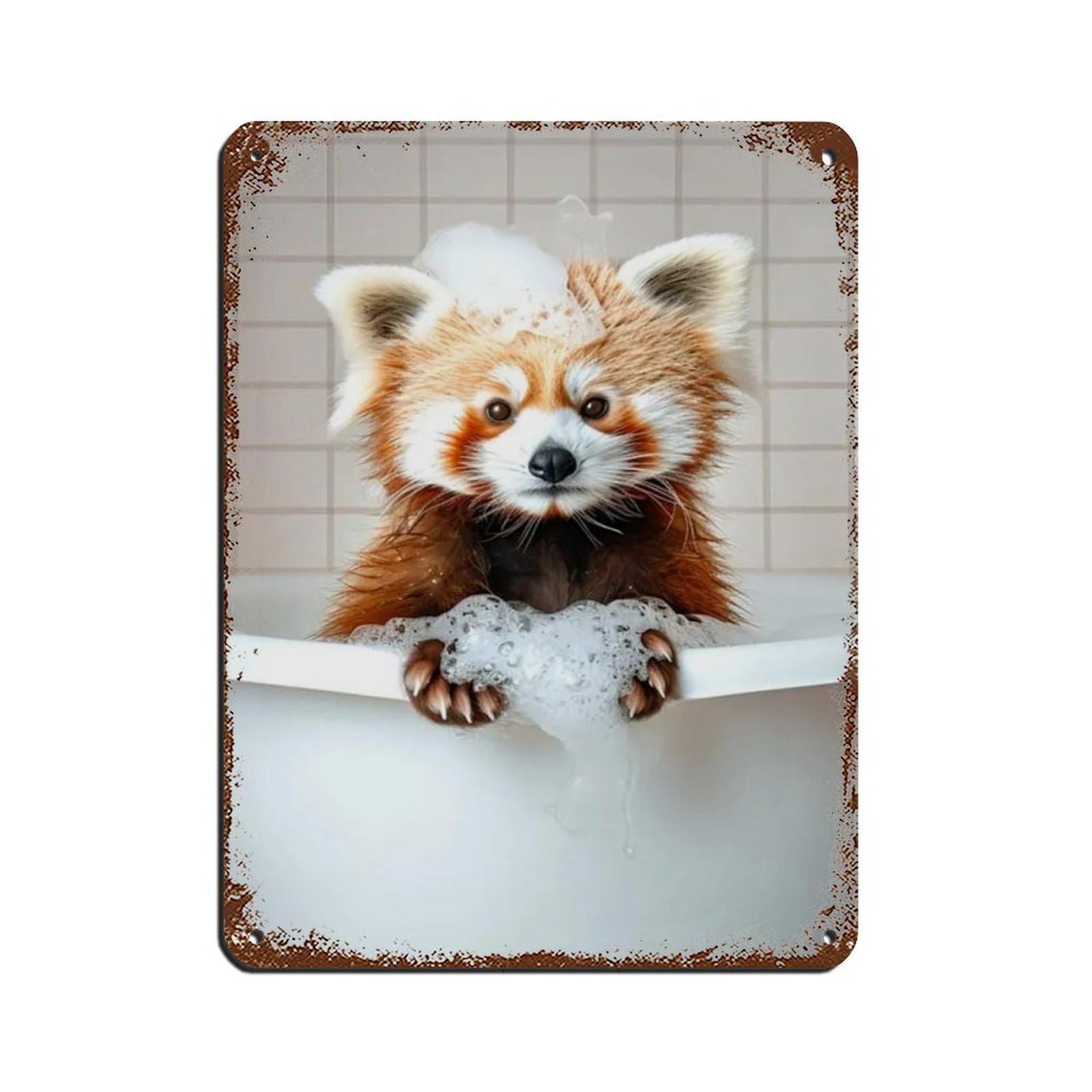 Red Panda in The Bathtub, Funny Bathroom Art Retro Poster Metal Tin Sign Chic Art Retro Iron Painting Bar People Cave Cafe Family Garage Poster Wall Decoration 12x16inch(30x40cm)