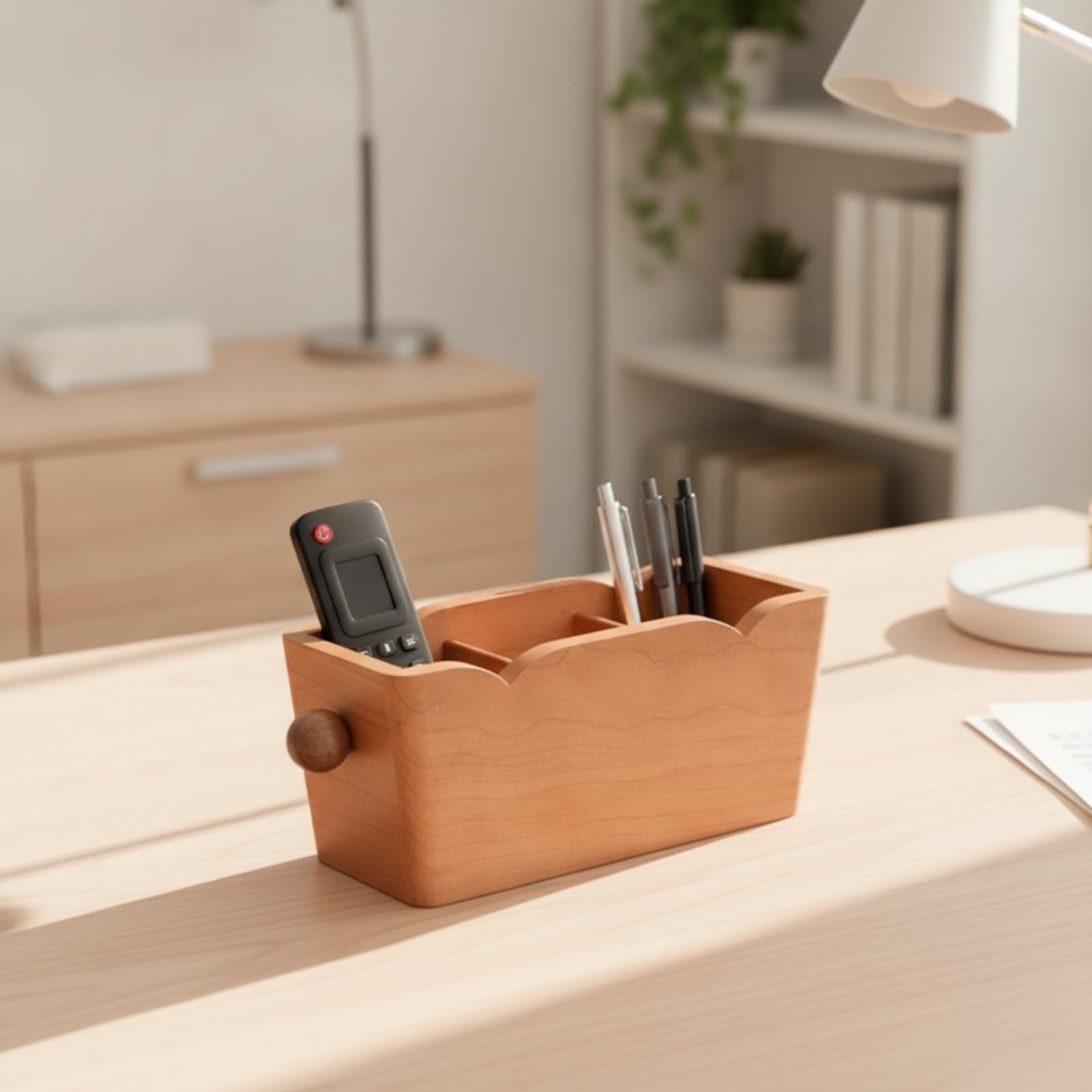 Baoblaze Contenitore da Tavolo in Legno di con Finitura Rustica E Due Scomparti Separati per Telecomandi E Chiavi Adatto per Ingresso Living, 3-Comp Cherry-walnut