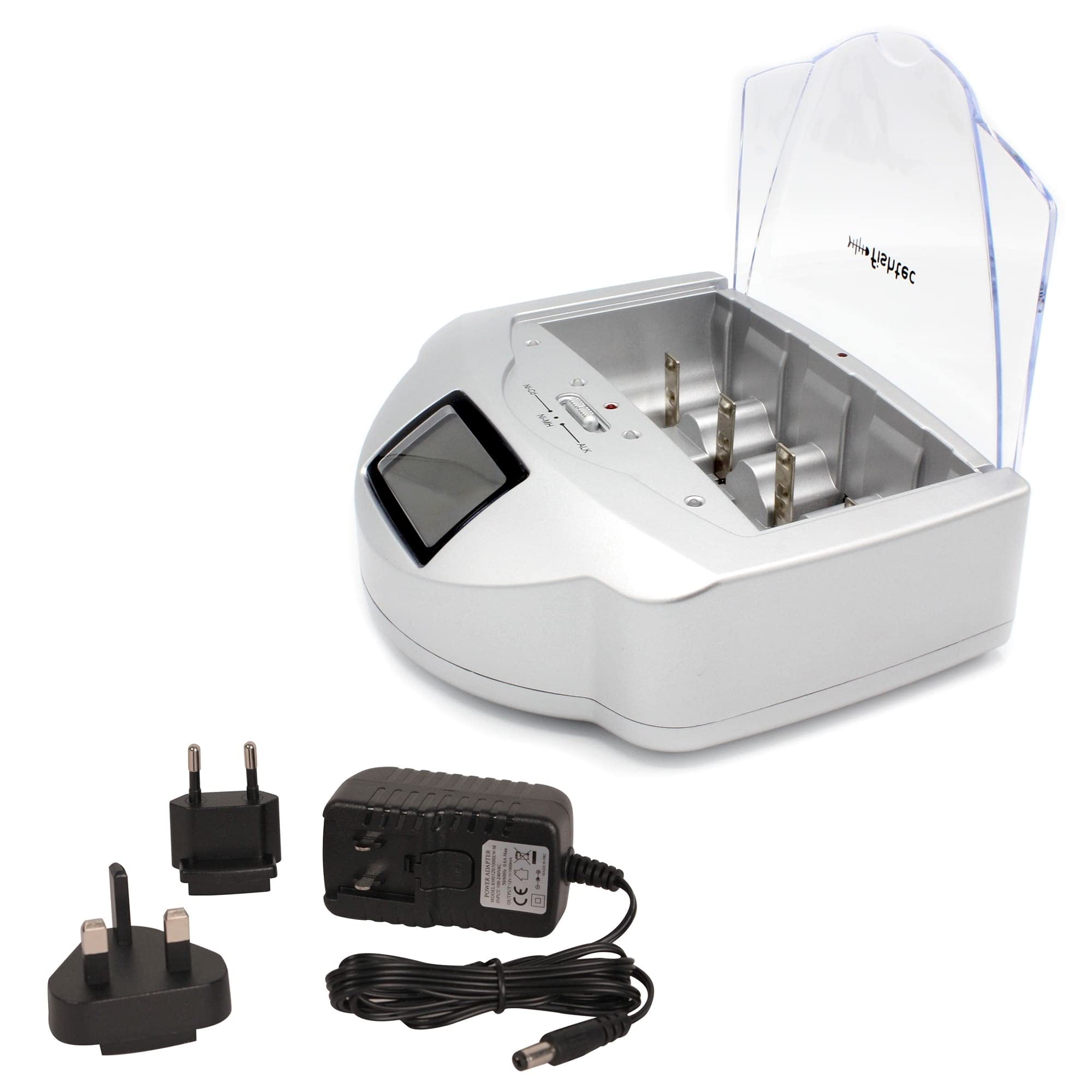 FISHTEC - Chargeur Universel de Piles Rechargeables - LR3 LR6 LR14 LR20 9V - LCD et voyants LED - Ni-MH Ni-CD et alcalines jusqu'à 10 recharges - Maison Bureau économies éco-responsables