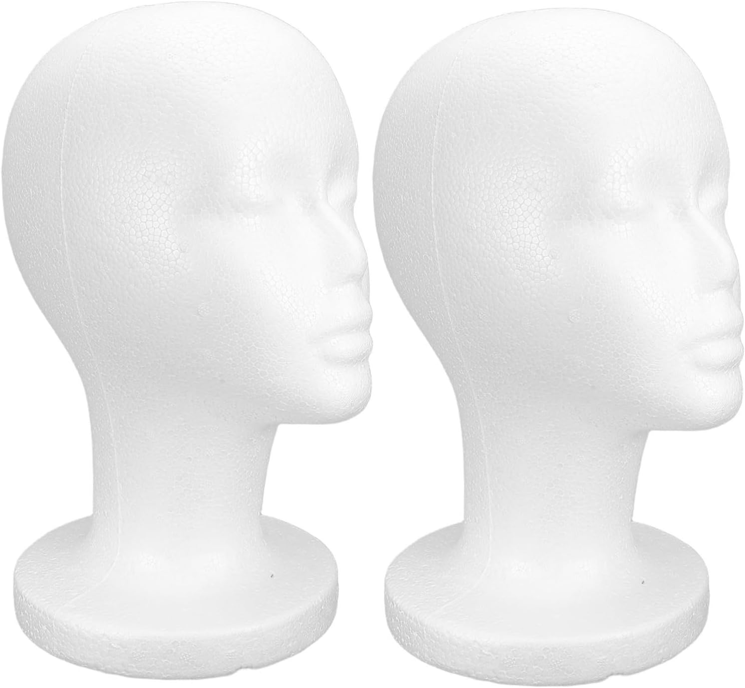 Zerodeko 2pcs Female Foam Mannequin Heads for Wigs and Hats Display, Bald Hair Mannequin Head Stand with Mask Holder, White Foam Hair Model for Salon and Retail Use