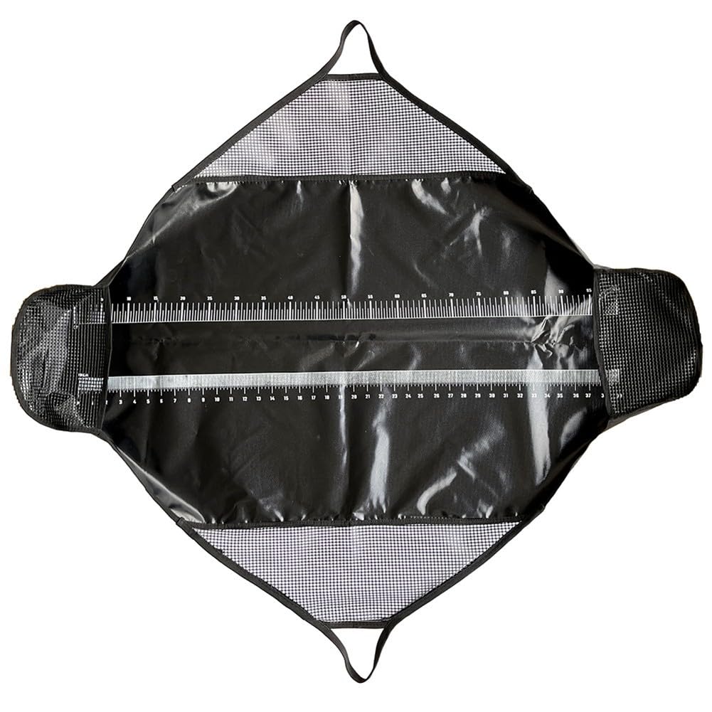 Angelwiege- und Messschlinge mit internem Lineal, robuste PVC-Abhakmatte für Karpfen, Barsch und Hecht, tragbare Fischpflegetasche, 124,5 cm, Schwarz