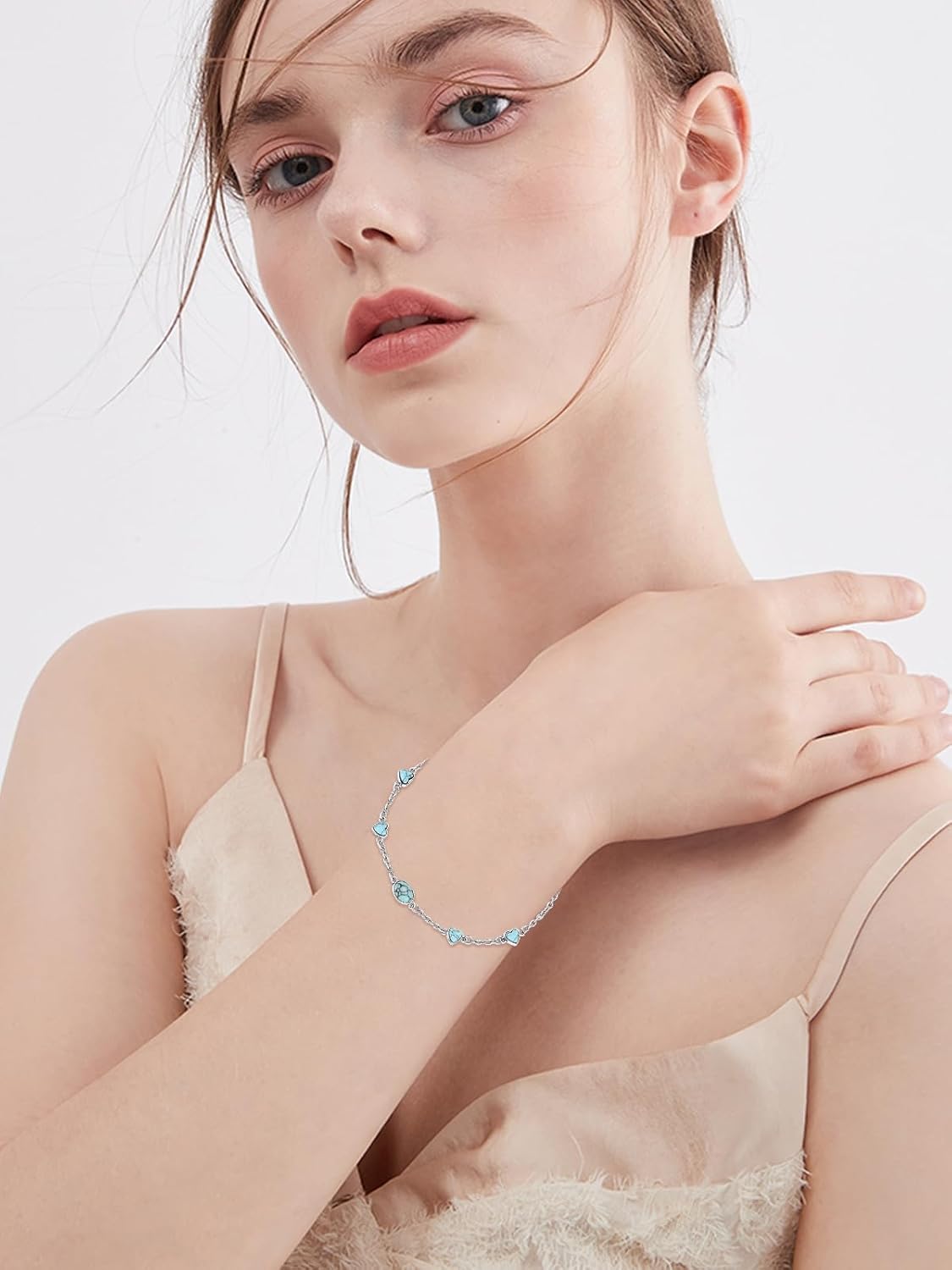 Turquoise Bracelet For Women 925 Sterling Silver Dainty Adjustable Heart Link Bracelet Turquoise Jewelry Gifts For Women - Image 6