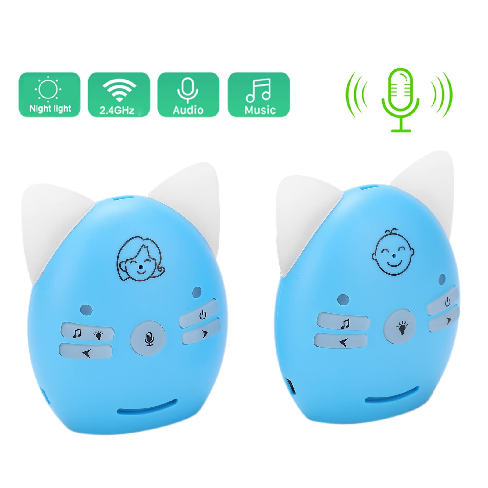 Cryfokt Baby Monitor Wireless, Monitor Audio Digitale con Conversazione Bidirezionale, Luce Notturna, Tecnologia FHSS, Portata da 200 a 300 Metri per Casa e Asilo Nido (Spina europea)