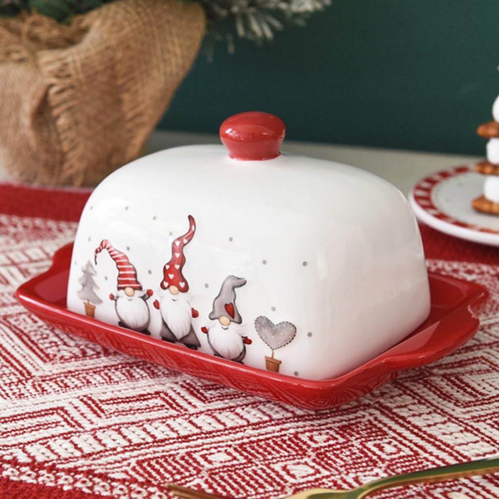 Zerodeko Butterdose Für Weihnachten Butterbehälter Aus Porzellan Butterteller Buttertablett Käsebehälterhalter Für Die Weihnachtsfeier Auf Der Küchenarbeitsplatte