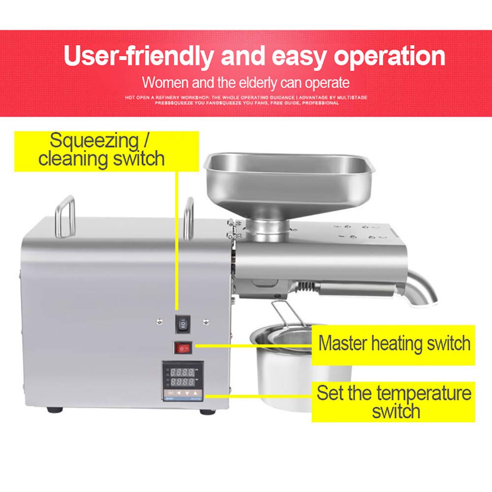 TAISK 750W Electric Stainless Steel Hot/Cold Oil Expeller, with LCD Display, 24H Continuous Work,for Coconut Flax Peanut