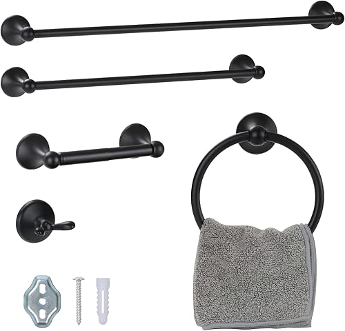 Juego de accesorios de baño de 5 piezas, juego de accesorios de baño negro, incluye barras de toalla de 24 pulgadas, toallero de 18 pulgadas,