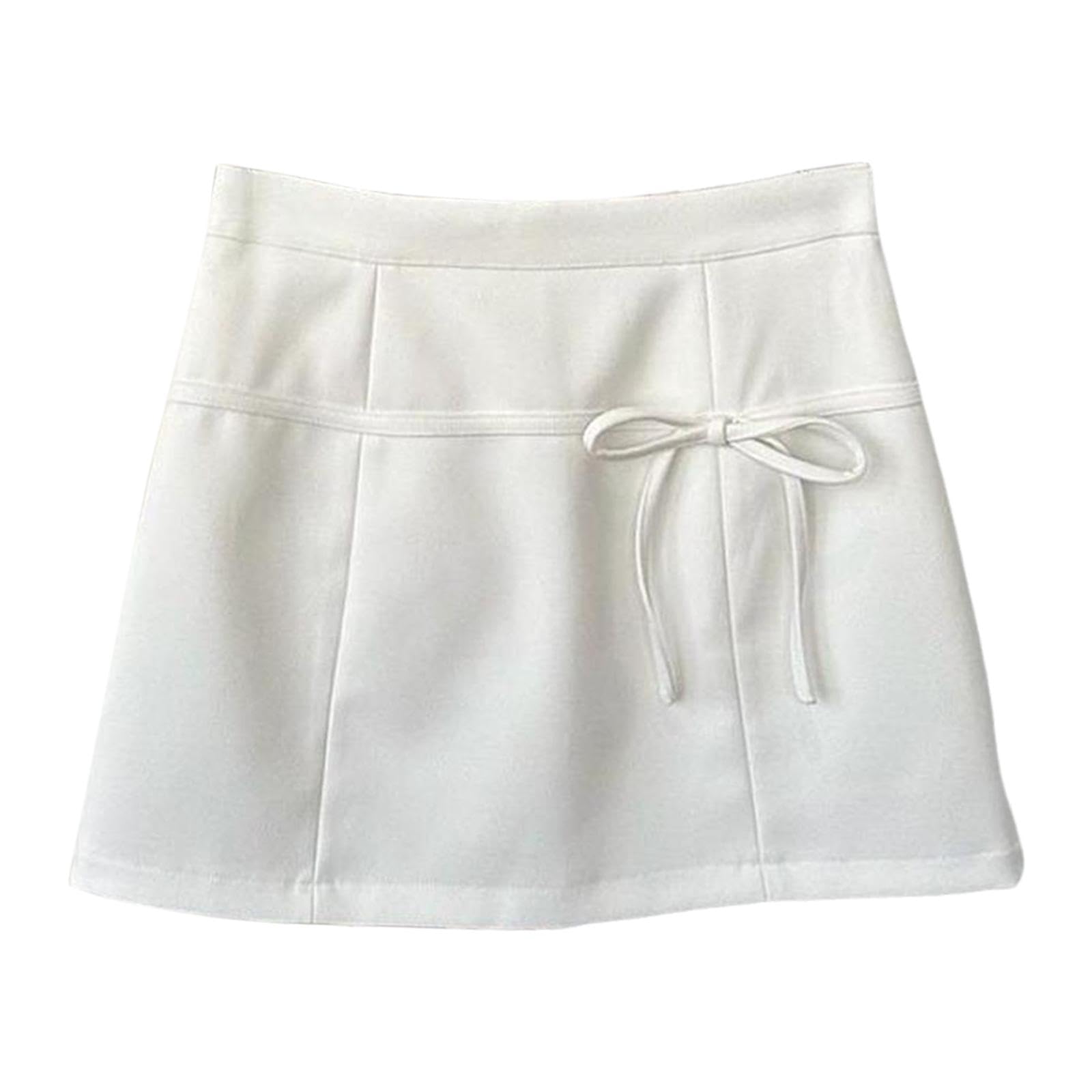 Casual Short Skirt Bow Front A Line Skirt for Daily Wear Traveling Date White L-image-30