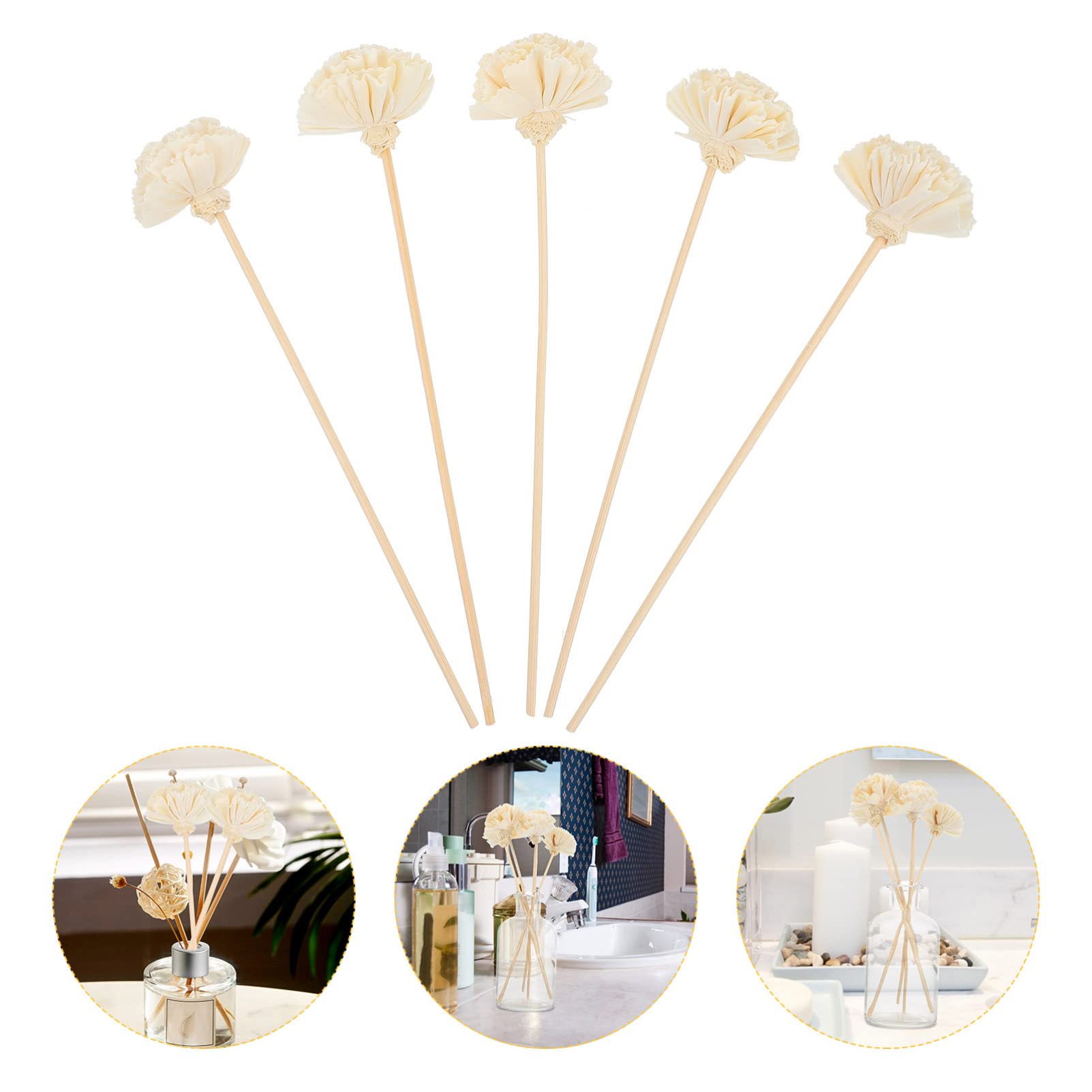 COHEALI 5pcs Natural Diffusers Dried Flowers Fire Fragrance Sticks for Home Decor and Housewarming Beige Rattan Sticks