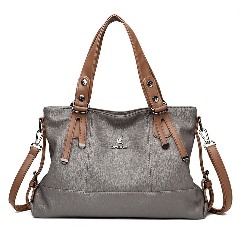 Bolsa De Couro De Ombro Grande Capacidade Feminina (Cinza)