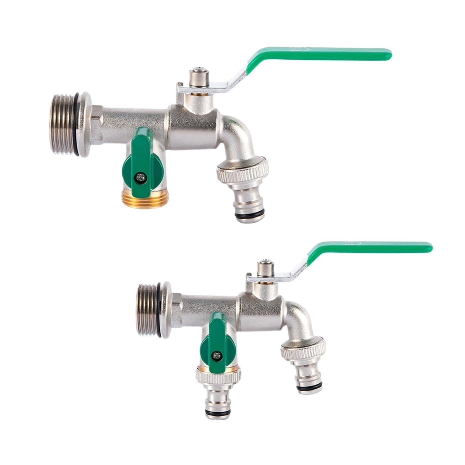 2pcs Double Tap 3/4 Inch Outlet Thicken Valve Detachable Matching Green Handle Garden Drinking Water Farm Crops for Garden