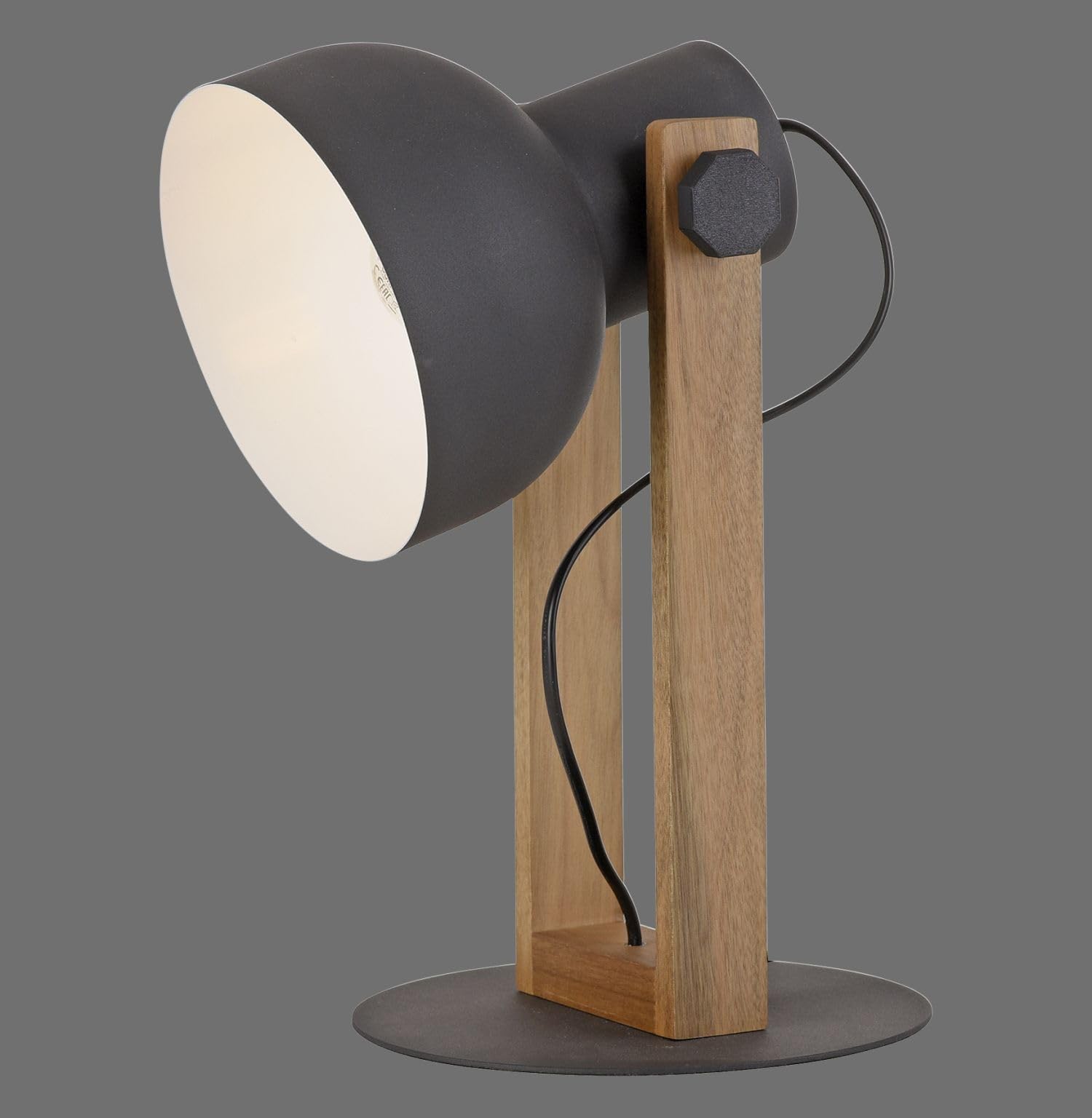 Licht-Erlebnisse Tischlampe Holz Metall Natur Schwarz Büro Wohnzimmer 45 cm E27 verstellbar wohnlich natürlich Industrial Tischleuchte Schreibtisch KORVIC
