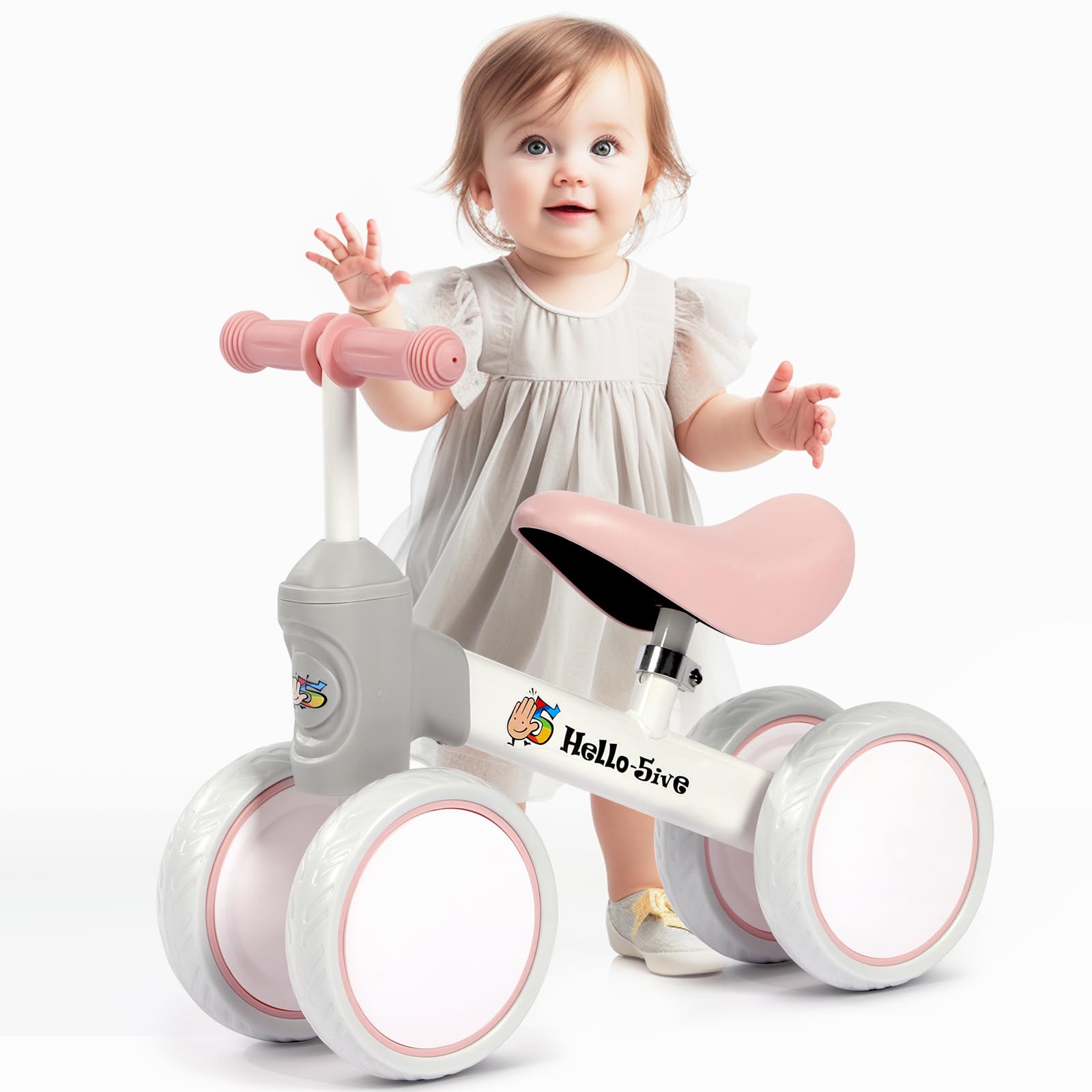 Hello-5ive Baby Balance Bike No Pedal Toddler Indoor Outdoor Kids Balance Bike for 1,2,3 Year Old Boys Girls Kids Toddlers First Bike, Best Gift (white & pink)