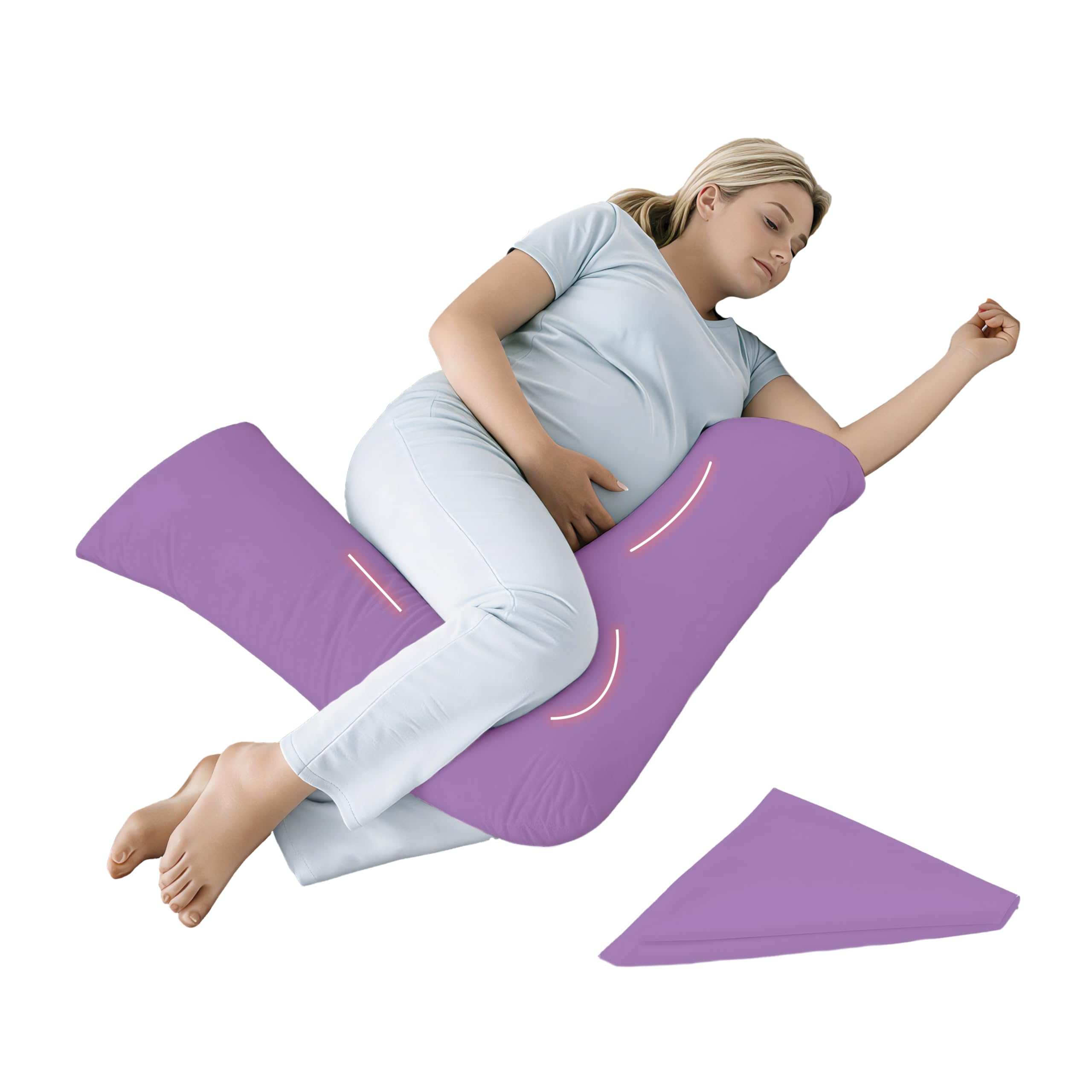 Egypto Lilac Orthopaedic V Pillow With Pillowcase | Anti-Allergy V Shaped Pillows For Neck & Back | Ideal For Pregnancy, Nursing & Recovery Triangle Pillow (Lilac)