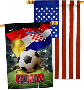 World Cup Croatia American Flag Banner Pack Patio Porch Lawn Garden Room Decorations Outdoor Tapestry Yard Signs Art FIFA Team Qatar Trophy Soccer Game Football Gifts, Made in USA