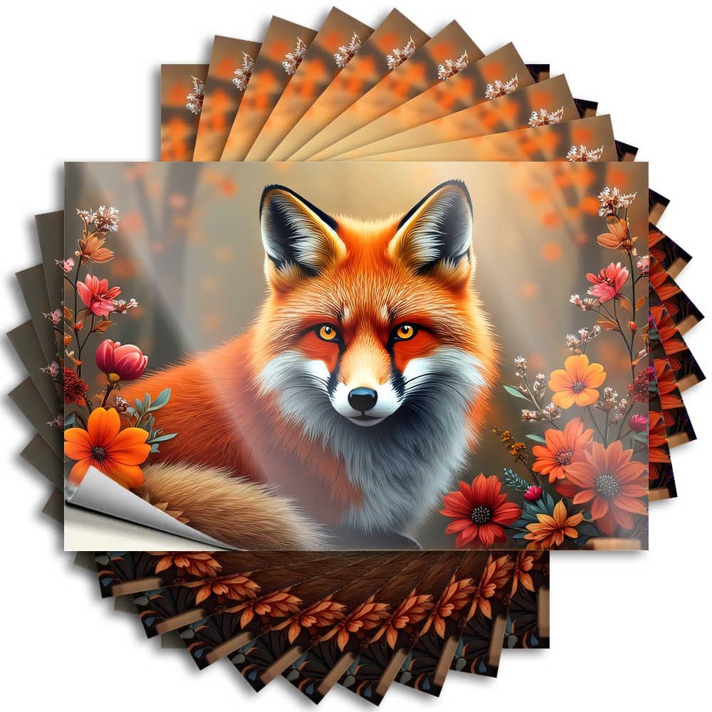 New Cats Decals - Fox in The Garden of Flowers Removable Decal Laptop Easy Peel for Boss(8X12CM)