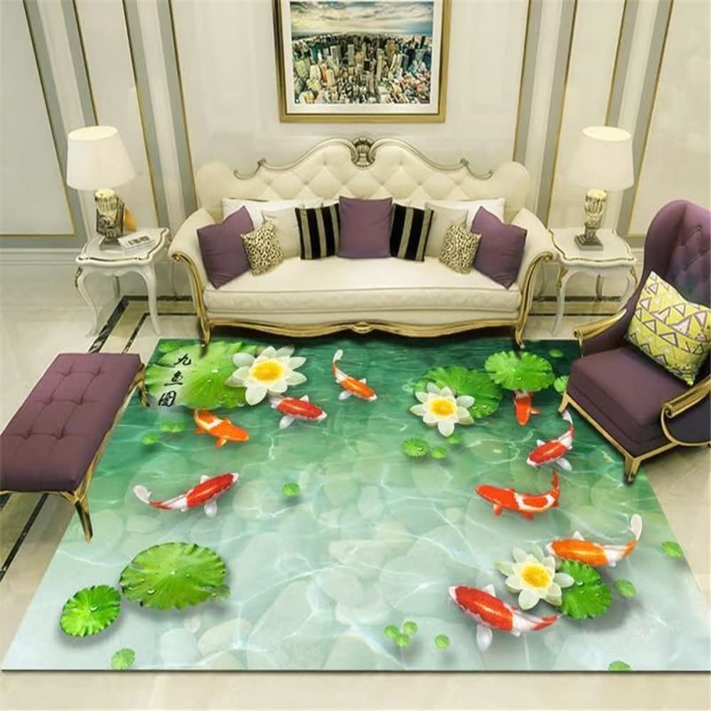 Tapis vert 80x120cm motif étang de lotus doux pour chambre de fille et salon