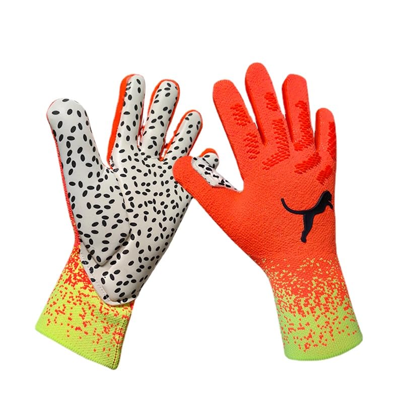 GJPWAKWM Soccer Goalkeeper Gloves Goalie Training Gloves Strong Grip Anti-Slip and Breathable for Adults and Children (Orange,9)