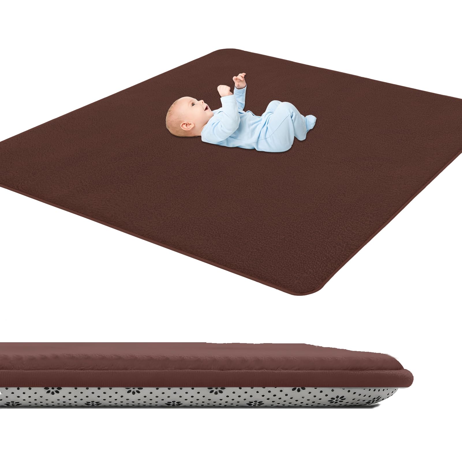 GmyoieqI Baby Crawling Mat 3 cm Thick, Children's play Mat Large Non-Slip 40 x 60 cm Low Pile Nursery Rugs & Carpets for Children's Room Living Room Bedroom Yoga Mat Tatami Playroom Brown