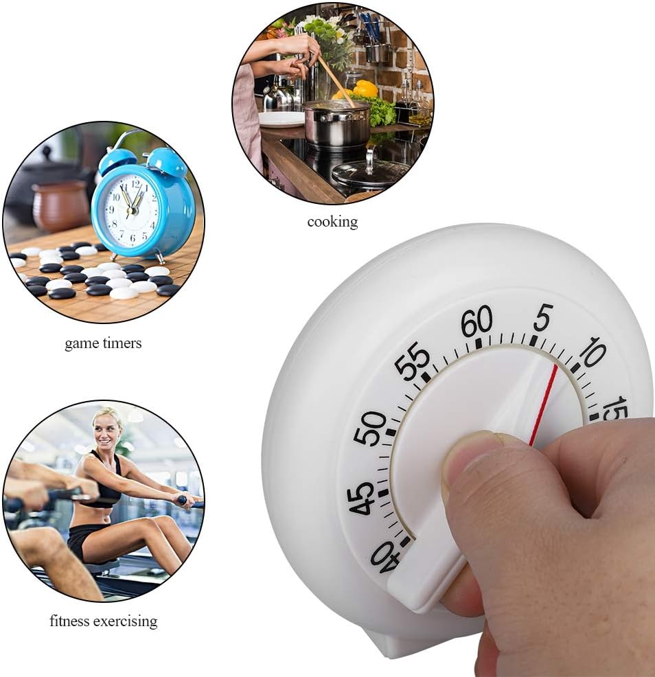 Timer, Multifunction Timer 60 Minute Kitchen Mechanical Timer Suitable for Kids Adults Visual Timers for Meetings, White Round Mechanical Timers Easy Read