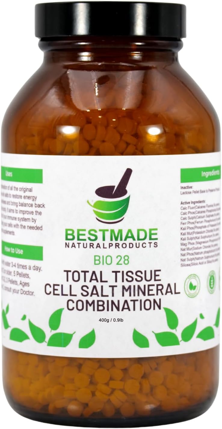 Bestmade Total Tissue Cell Salt Mineral Combination BIO28 - Helps Your Body Absorb and Use Nutrients, Increases Energy Levels, Helps Improve Sleep Patterns, Overall Health and Vitality, Pellets, 400g