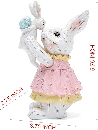 Vista 7 de Hodao Decoraciones de conejo de Pascua, decoración de conejos familiares de primavera, figuras de mesa para fiesta, hogar, vacaciones, lindo conejo