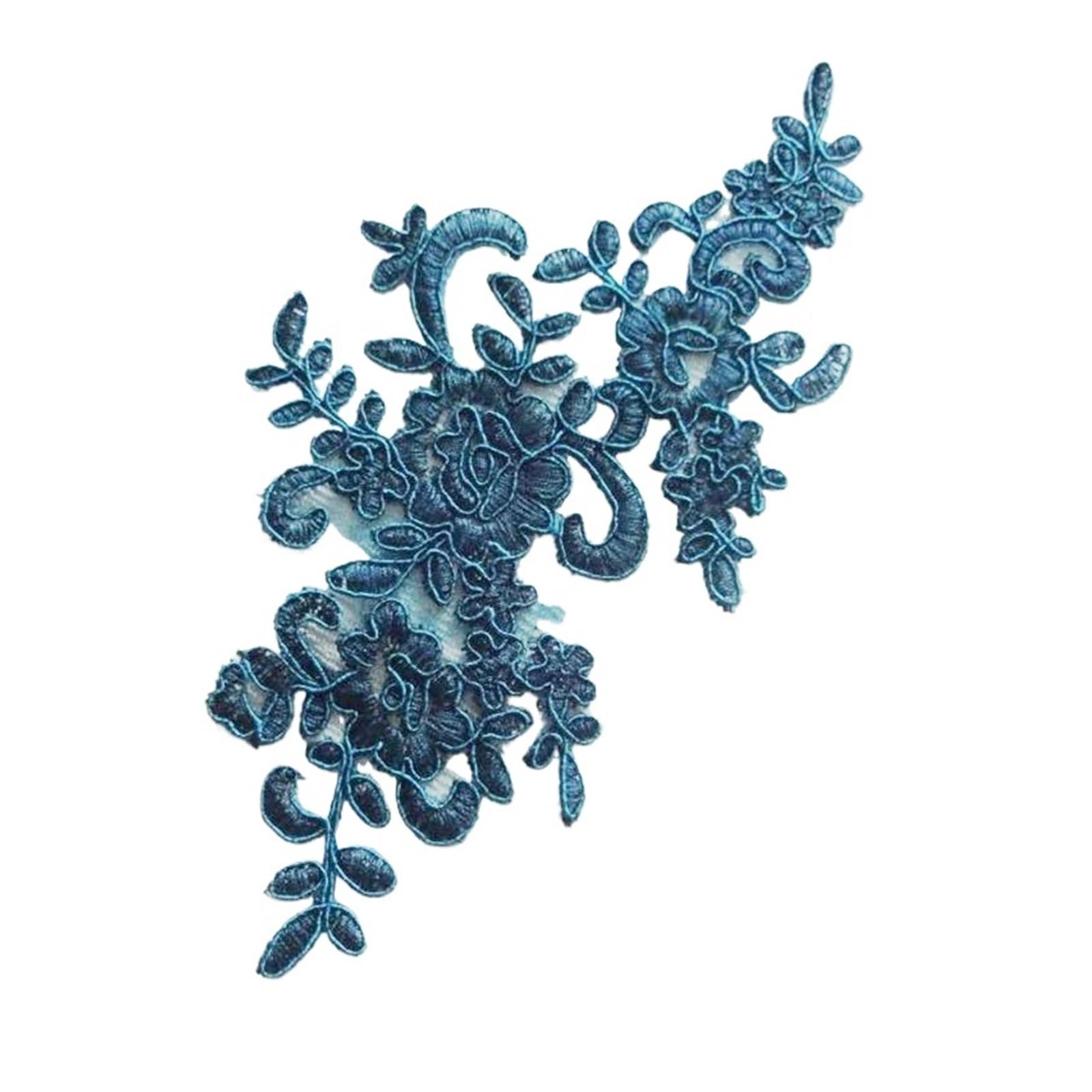 Appliques de dentelle 3D brodées bleu paon pour ornement de tête
