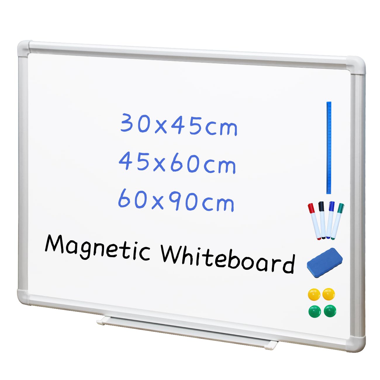 DEVELOP Large Magnetic Whiteboard - 90x60 cm Dry Erase Hanging White Board 60 x 90 Aluminium Frame with Essential Accessories Wall Mounted for Office, Home, School