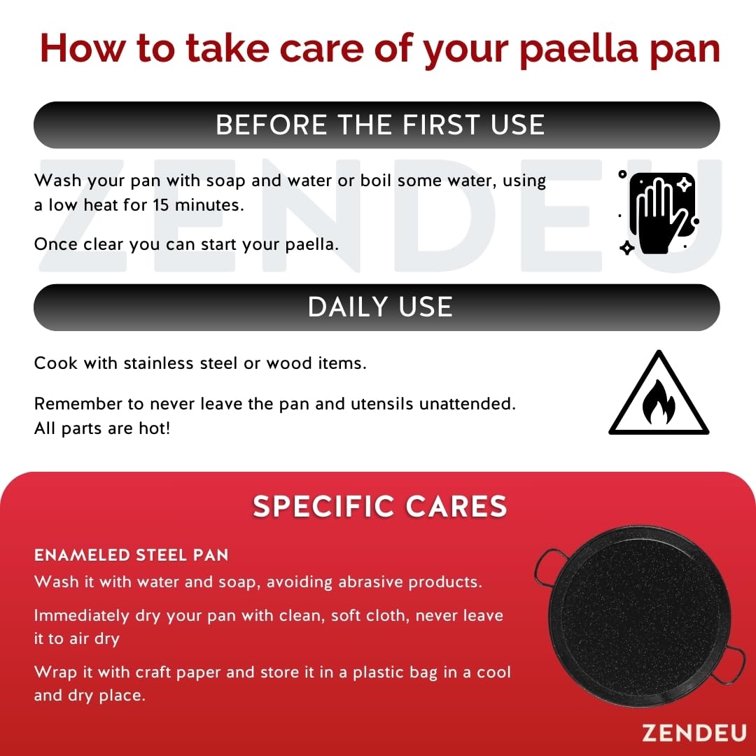 Paellera 20" - Paellera Acero Esmaltado, Hecho en España - Fácil Limpieza - Acero Esmaltado, 20 in - 50 cm (13 Raciones) Cocine su propia Paella Española