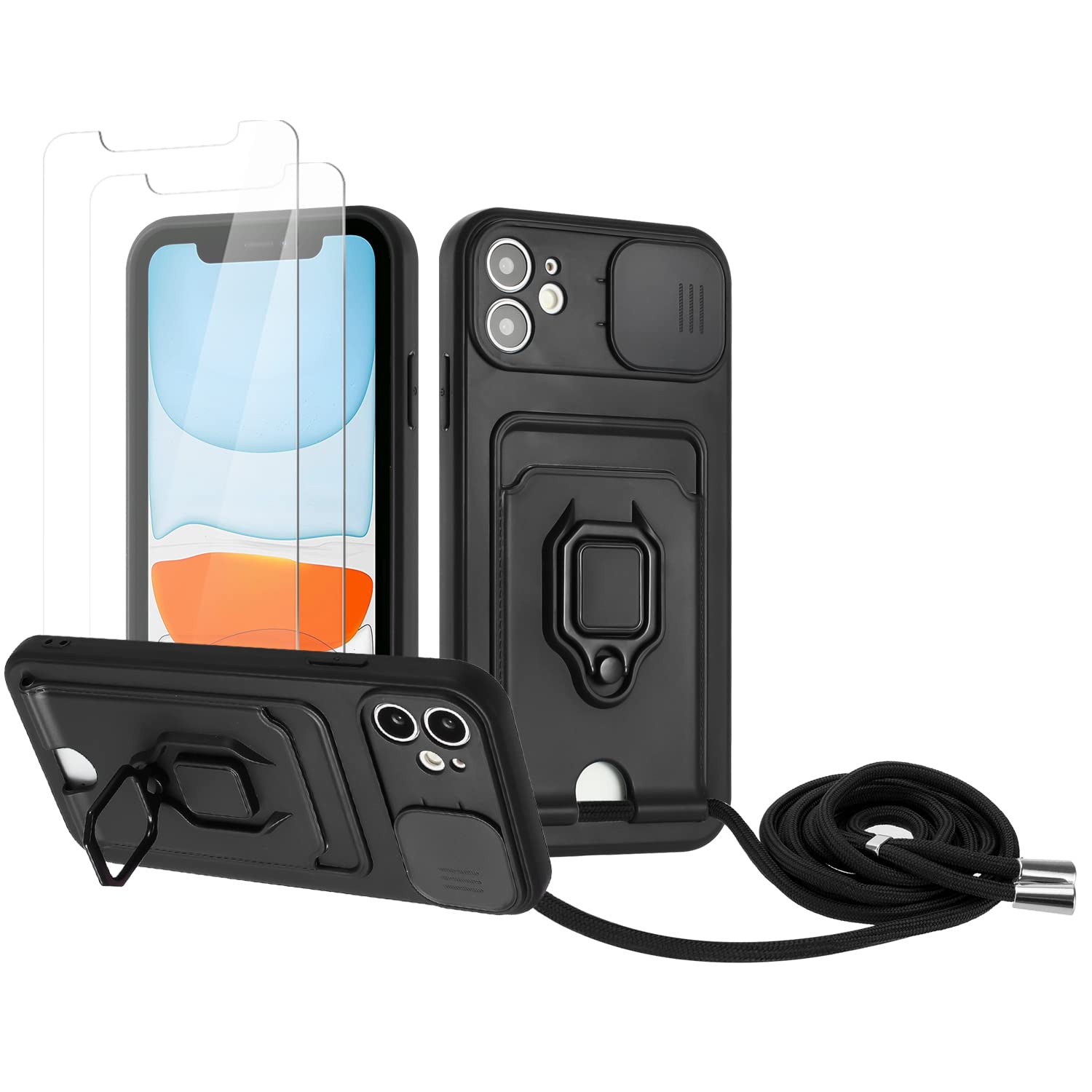 Zallagre Funda con Cuerda Compatible con Redmi Note 13 Pro 5G,[2 Packs Cristal Templado],Ranura para Tarjetas,Cubierta de Cámara Deslizante Proteger,360 Anillo Soporte-Morado — view 57