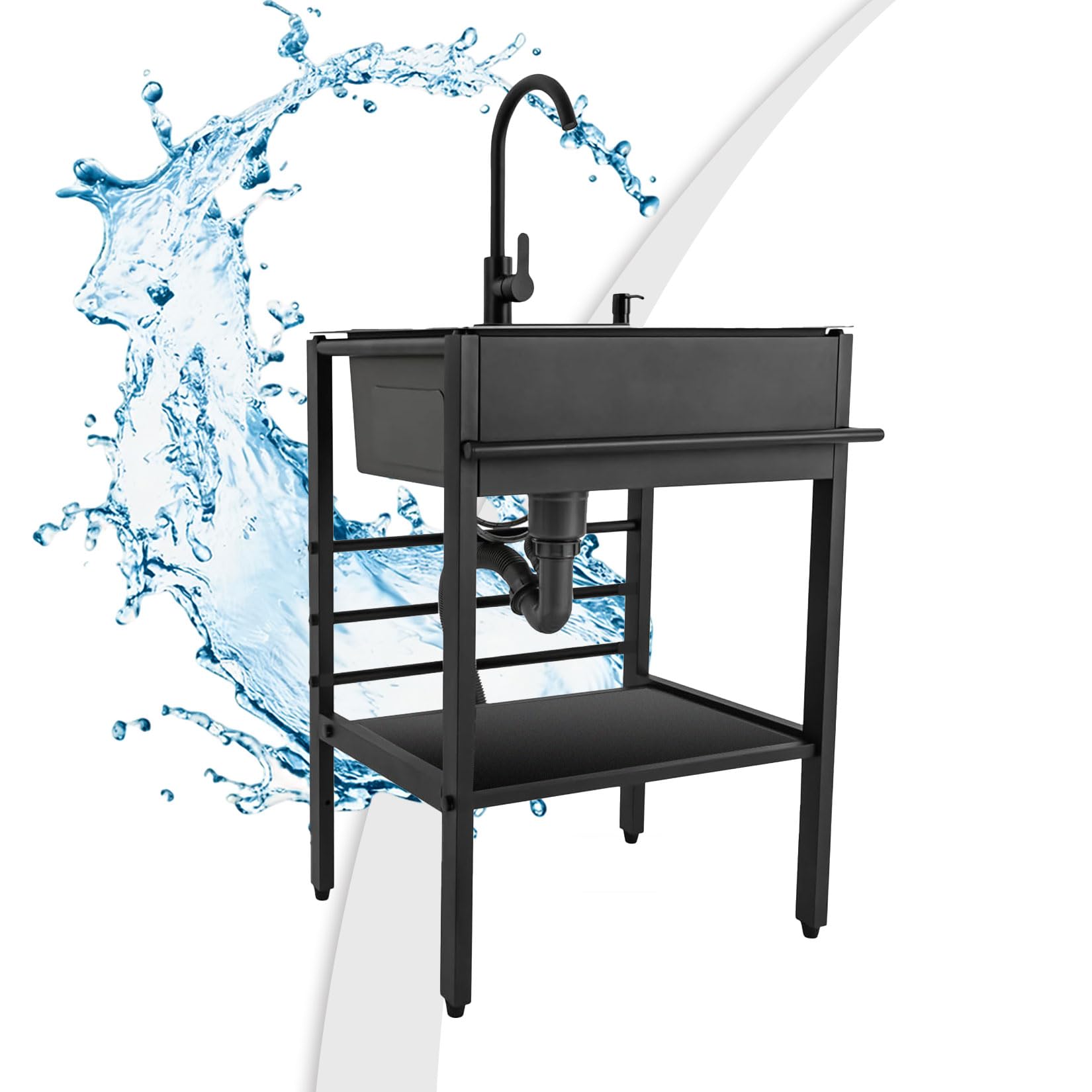 TAXXII Freestanding Utility Sink with Drainer for Outdoor Laundry, Garage, and Camping Use