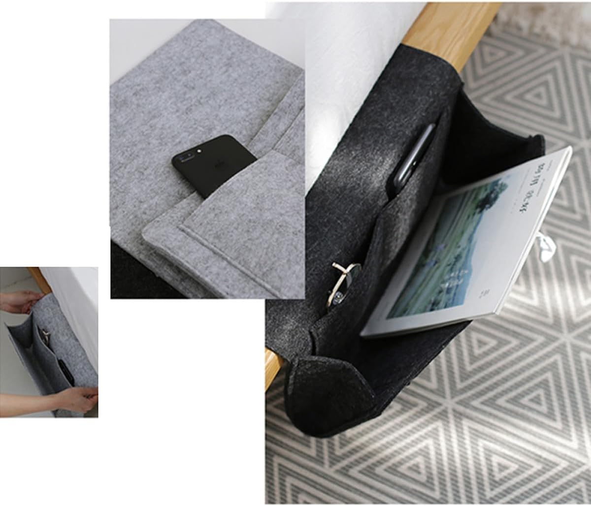 Outanaya 2pcs Bed Blanket Organizer Storage Bag Felt Grey Easy to Install Bedside Sofa Desk