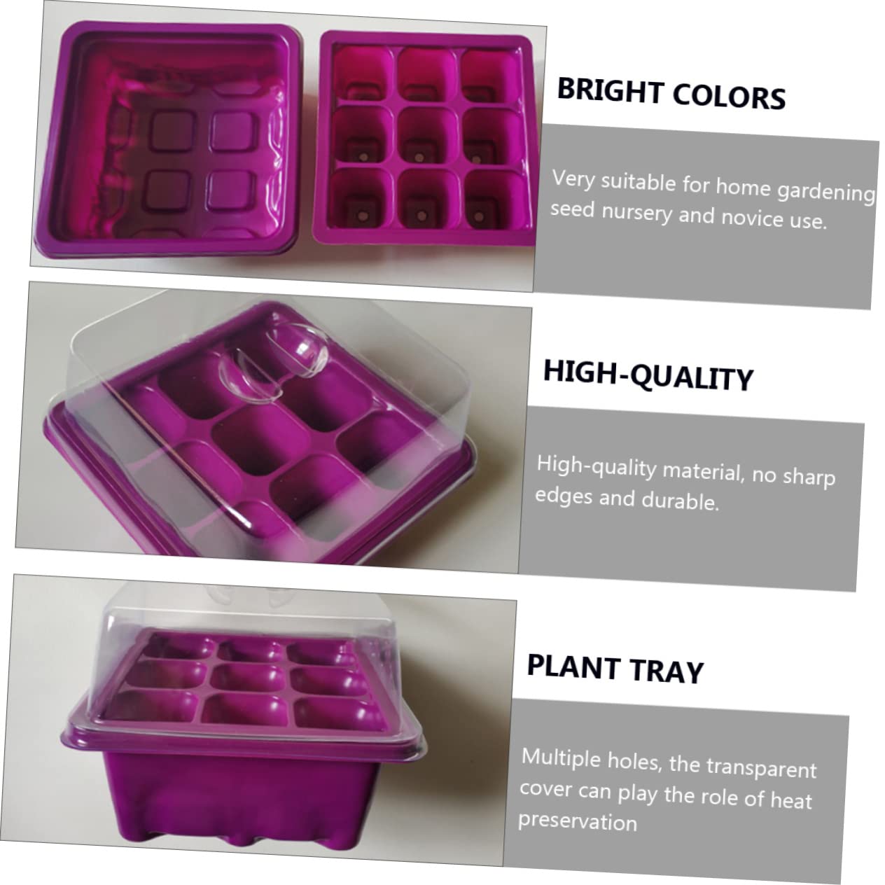 SUPVOX 2 Juegos Vivero De 9 Hoyos Equipo Fabricante De Brotes Plantas Falsas Luces De Cultivo para Plantas De Interior Estera Propagación El Plastico Púrpura 2 Piezas * 2
